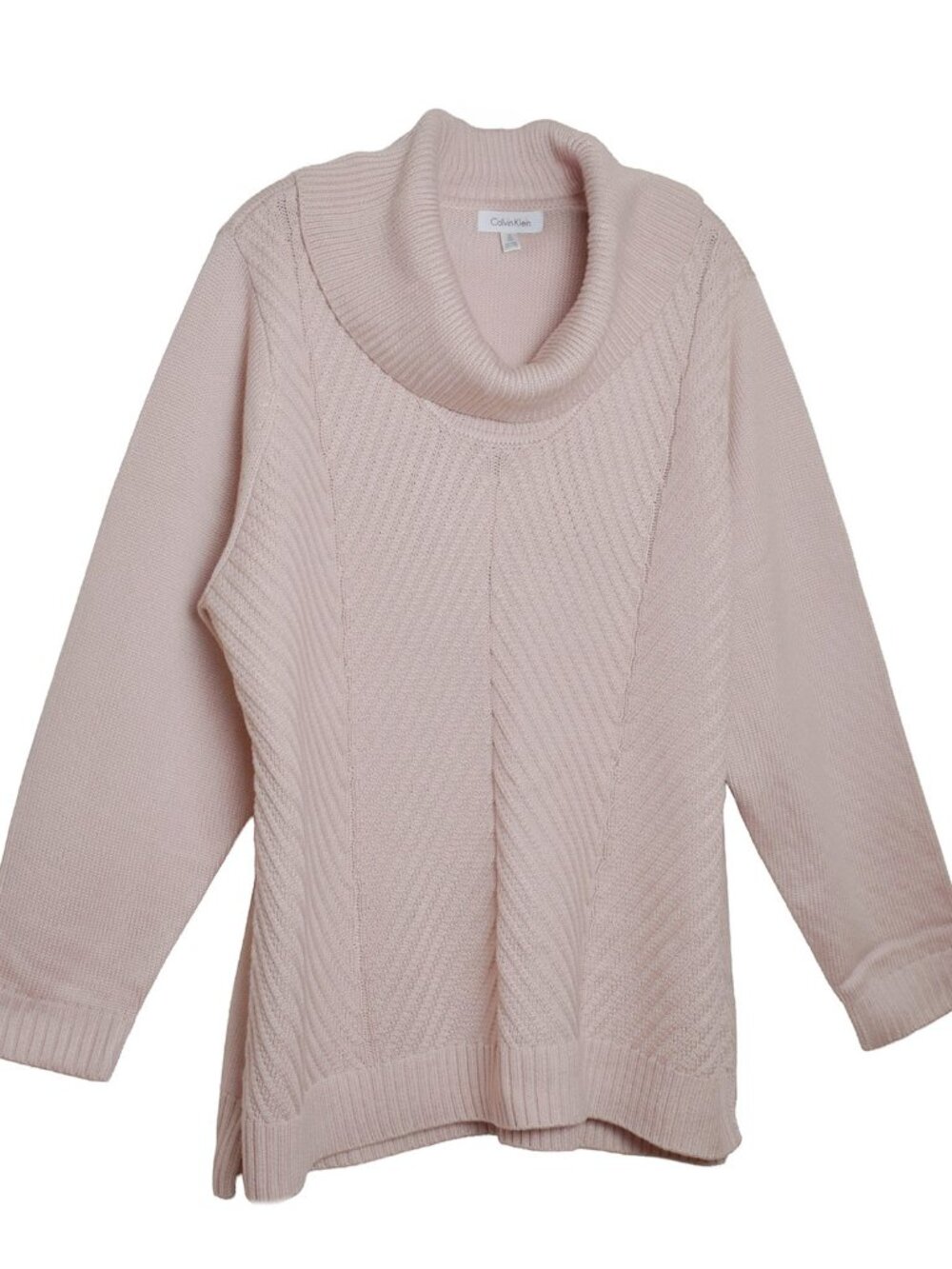 Calvin Klein Women’s Sweater Blush Chevron Pullover Shawl Collar Tunic Size 1X - Picture 5 of 6